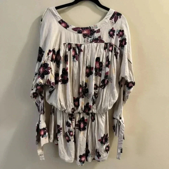 Free People Tuscan Dream Tunic Long Sleeve Off White Purple Floral Womens S - Picture 5 of 11